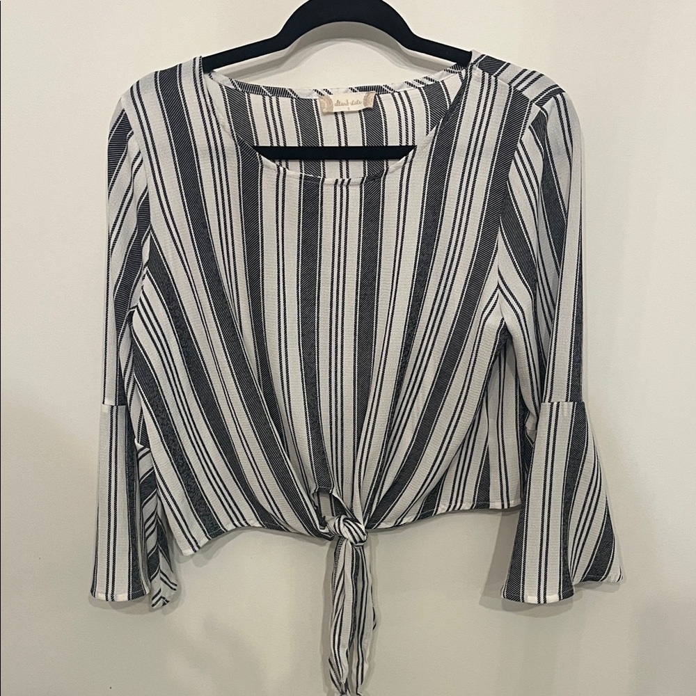 Altar'd State Black and White Striped Tie-Front Blouse